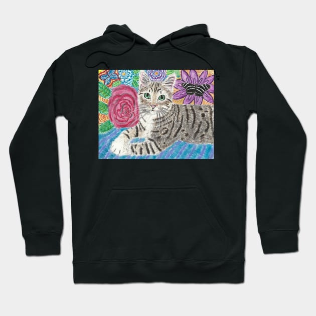 Cute Tabby cat flowers butterflies Hoodie by SamsArtworks